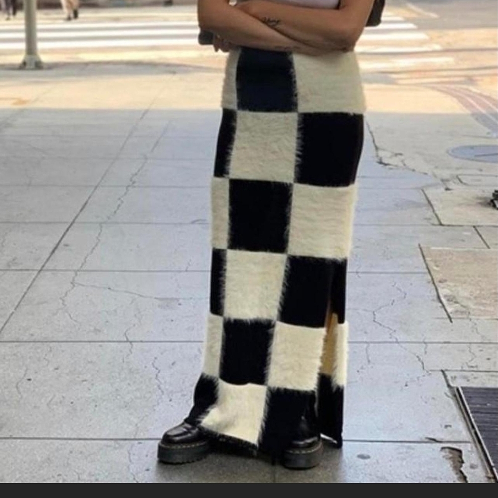 Urban Outfitters Black & Cream Checkerboard Maxi Skirt